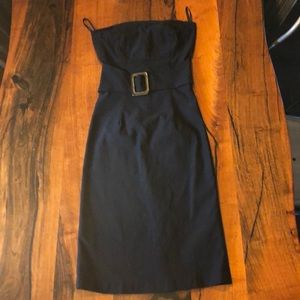 Sexy strapless black midi-dress